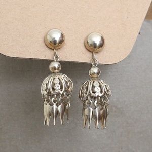 Vintage silver screw back hanging earrings fringe
